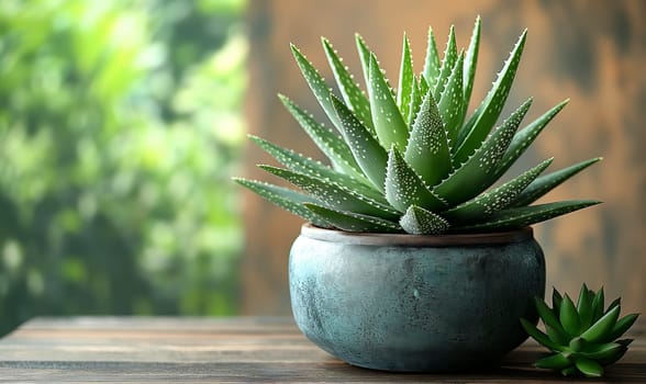 Aloe vera plant with on table. Selective focus.