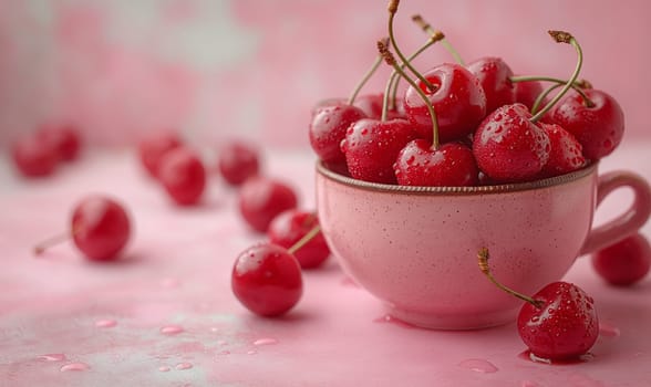 Bowl of Cherries on Table. Selective focus.