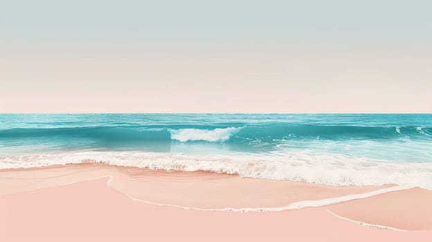 A serene landscape featuring a coastal beach with crystal clear water, waves gently rolling in under a sunny sky dotted with fluffy clouds, creating a picturesque horizon AIG50