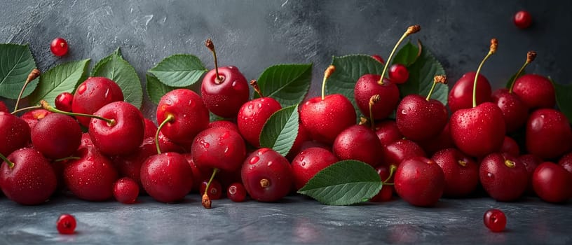 Fresh Red Cherries on Dark Surface. Selective focus.
