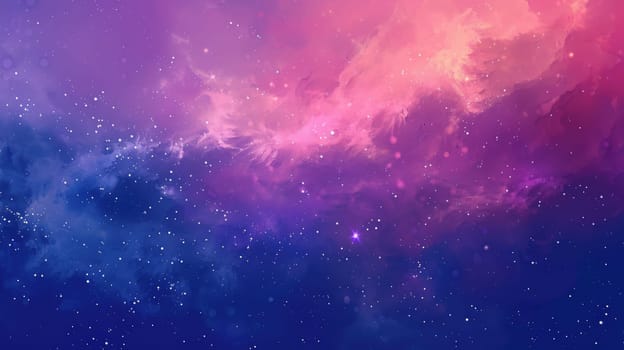 The sky resembles a galaxy with an array of clouds in shades of blue, purple, violet, and magenta. The cumulus formations create an artlike scene, with hues of electric blue and water AIG50