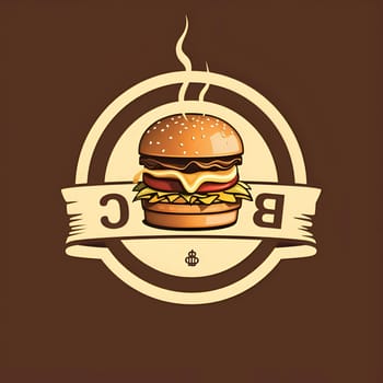 Logo: A burger enclosed in a circular shape, set against a rich brown background.