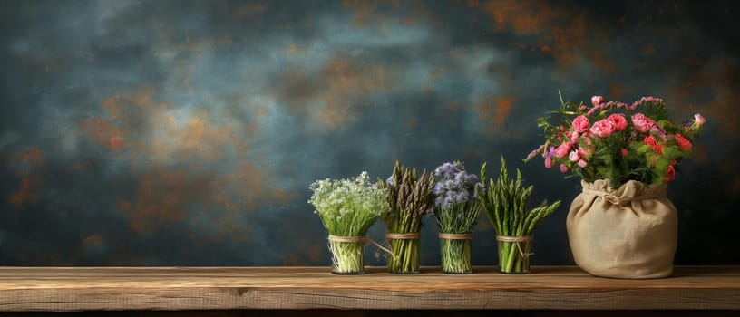 Floral Elegance on Rustic Table. Selective focus.