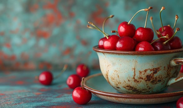 Bowl of Cherries on Table. Selective focus.