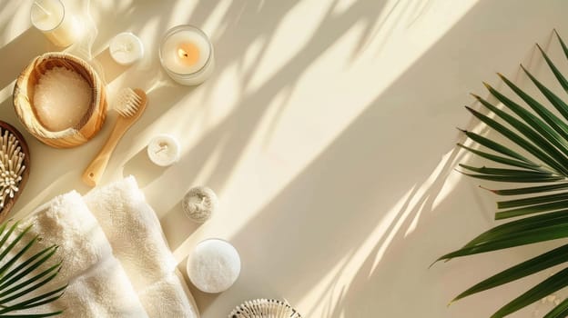 The table is adorned with a beautiful display of candles and flowers, including yellow chamomile blooms. The combination creates a serene and artistic atmosphere AIG50