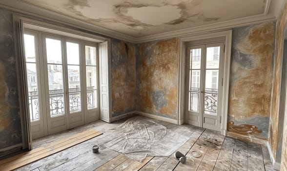 Renovation of Vintage Room With City View. Selective focus.