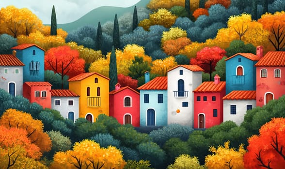 Colorful Mediterranean Village in Spring. Selective focus.