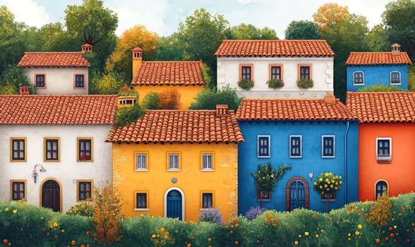 Colorful Mediterranean Village in Spring. Selective focus.