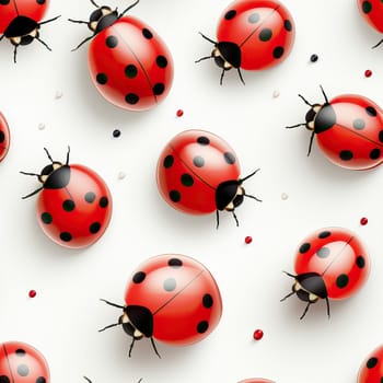 seamless pattern ladybugs on a white background. Selective focus.