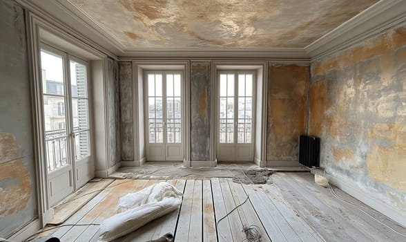 Renovation of Vintage Room With City View. Selective focus.