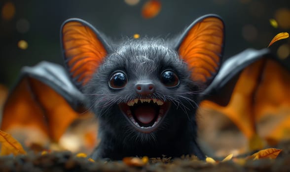 3D illustration of a bat with spread wings. Selective focus.