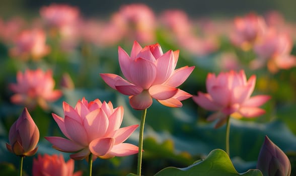 Twilight Lotus Pond Serenity. Selective focus.
