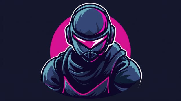 A dark illustration of a cyborg with a pink visor AIG51A.