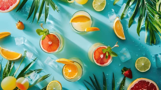 Aqua art transforms a swimming pool into a vibrant oasis filled with floating fruits and leaves, creating a mesmerizing display of color and nature AIG50