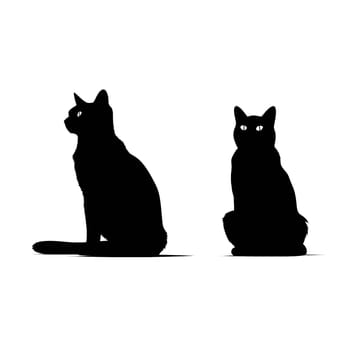 Vector illustration of two cats in black silhouette against a clean white background, capturing graceful forms.