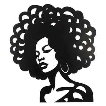 Vector illustration of a woman with afro-textured hair in black silhouette against a clean white background, capturing graceful forms.