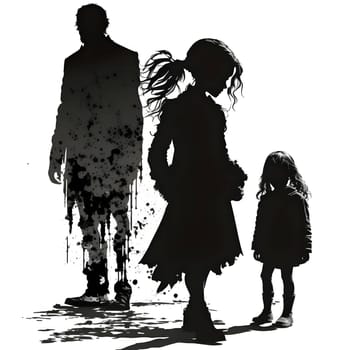 Vector illustration of family in black silhouette against a clean white background, capturing graceful forms.