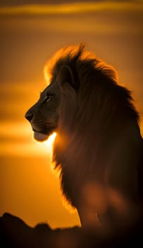 Vector illustration of a lion in black silhouette against a clean sunset background, capturing graceful forms.