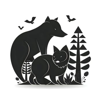 Vector illustration of a two foxes in black silhouette against a clean white background, capturing graceful forms.