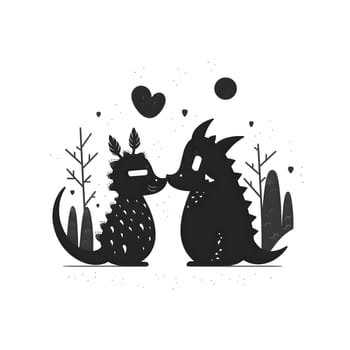 Vector illustration of a two dragons in black silhouette against a clean white background, capturing graceful forms.