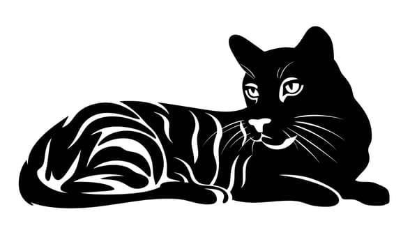 Vector illustration of a panther in black silhouette against a clean white background, capturing graceful forms.