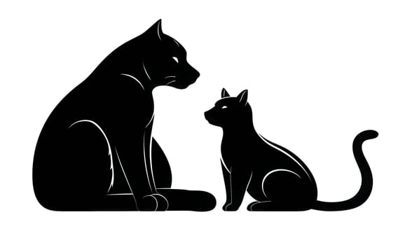 Vector illustration of a two cats in black silhouette against a clean white background, capturing graceful forms.