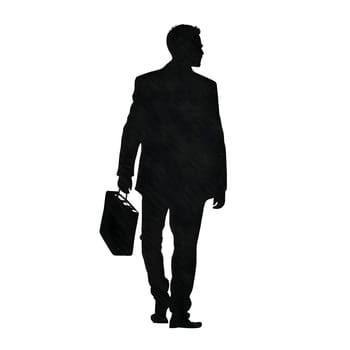 Vector illustration of a man with valise in black silhouette against a clean white background, capturing graceful forms.