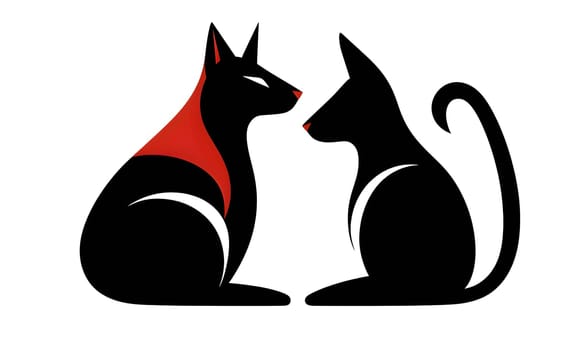 Vector illustration of a two cats in black silhouette against a clean white background, capturing graceful forms.