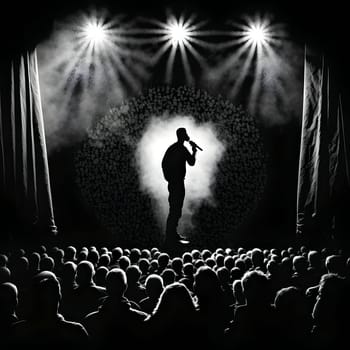 Vector illustration of a singer on stage in black silhouette against a clean black background, capturing graceful forms.