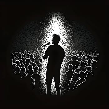 Vector illustration of a singer on stage in black silhouette against a clean black background, capturing graceful forms.