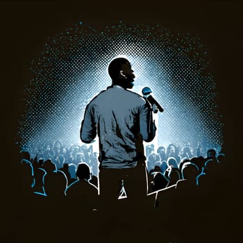 Vector illustration of a singer on stage in black silhouette against a clean black background, capturing graceful forms.