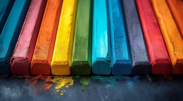 Rainbow crayons close up. Selective focus.