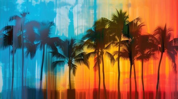 A breathtaking sunset scene with palm trees in the foreground, the sun setting in the background, casting a warm glow on the sky and creating a peaceful atmosphere AIG50
