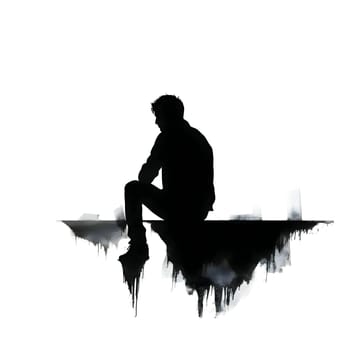 Vector illustration of a sitting man in black silhouette against a clean white background, capturing graceful forms.