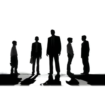 Vector illustration of five people in black silhouette against a clean white background, capturing graceful forms.