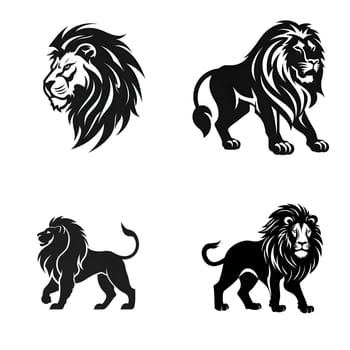 Vector illustration of a lion in black silhouette against a clean white background, capturing graceful forms.