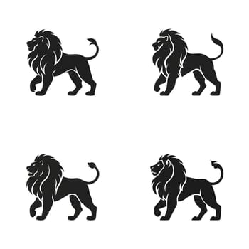 Vector illustration of a lion in black silhouette against a clean white background, capturing graceful forms.