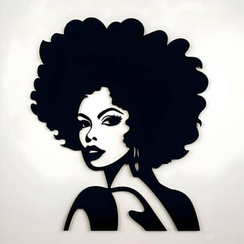 Vector illustration of a woman with afro-textured hair in black silhouette against a clean white background, capturing graceful forms.