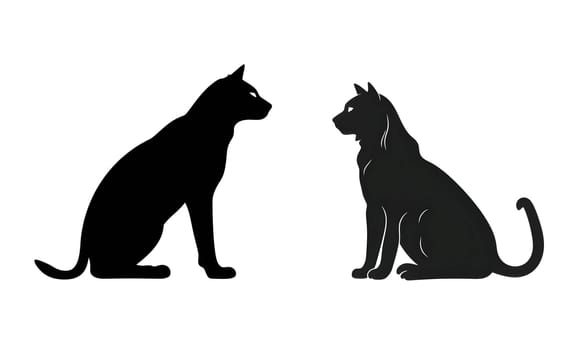 Vector illustration of a two cats in black silhouette against a clean white background, capturing graceful forms.