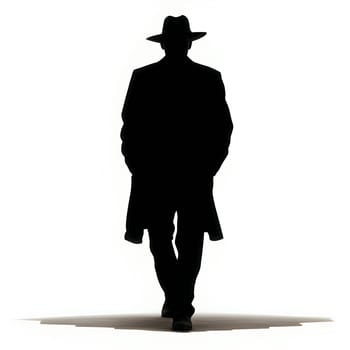 Vector illustration of a man in the hat in black silhouette against a clean white background, capturing graceful forms.