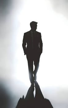 Vector illustration of a walking man in suit in black silhouette against a clean white background, capturing graceful forms.