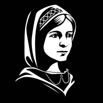 Vector illustration of a young girl with headgear in black silhouette against a clean white background, capturing graceful forms.