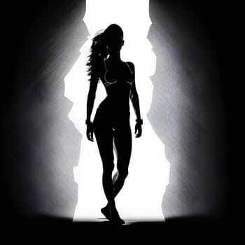 Vector illustration of a nude woman in black silhouette against a clean white background, capturing graceful forms.