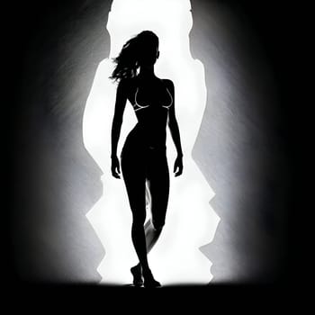 Vector illustration of a nude woman in black silhouette against a clean white background, capturing graceful forms.