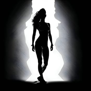 Vector illustration of a nude woman in black silhouette against a clean white background, capturing graceful forms.