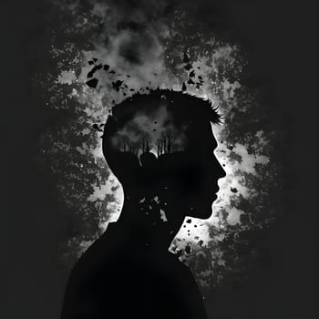 Vector illustration of a young man in black silhouette against a clean white background, capturing graceful forms.
