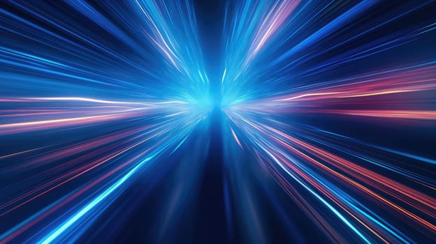 Abstract background with intense blue light streaks radiating from a central point with black background. The swirling light curves inwards towards the center, creating a tunnel-like effect. AIG35.