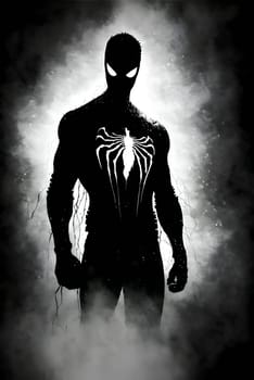 Vector illustration of a spider man in black silhouette against a clean white background, capturing graceful forms.