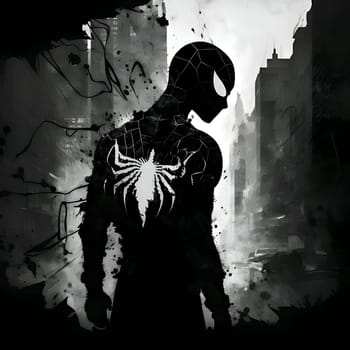 Vector illustration of a spider man in black silhouette against a clean white background, capturing graceful forms.