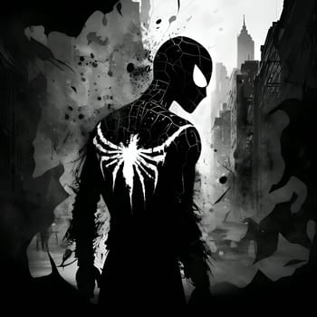 Vector illustration of a spider man in black silhouette against a clean white background, capturing graceful forms.